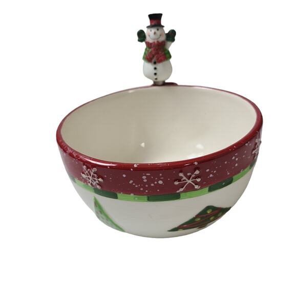 Home Accents Christmas Dip Bowl & Spreader Snowman Christmas Trees Holidays - Picture 1 of 14